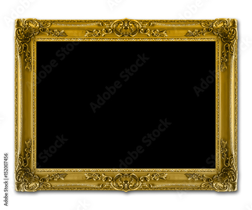 Vintage shiny golden painting frame, isolated against the white background. Inside the painting frame is black for easily removal.
