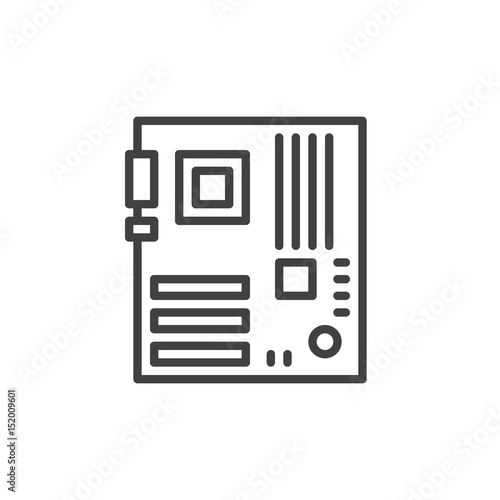 Computer hardware, motherboard line icon, outline vector sign, linear style pictogram isolated on white. Symbol, logo illustration. Editable stroke. Pixel perfect