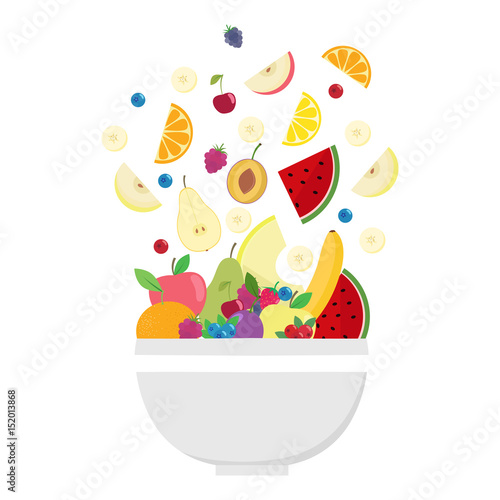 Fruit bowl. Slices of fruits. Flat design