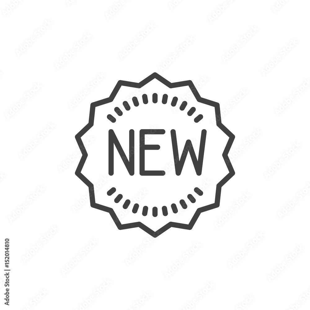 New sticker label line icon, outline vector sign, linear style pictogram isolated on white. Symbol, logo illustration. Editable stroke. Pixel perfect New sticker label line icon, outline vector sign, linear style pictogram isolated on white. Symbol, logo illustration. Editable stroke. Pixel perfect