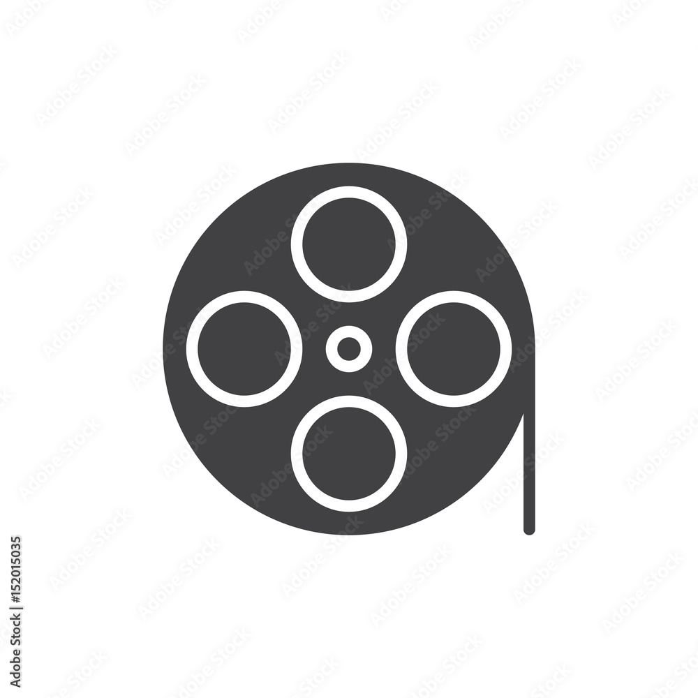 Film reel icon vector, filled flat sign, solid pictogram isolated on white. Symbol, logo illustration. Pixel perfect