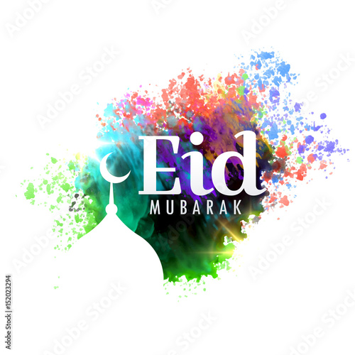 eid mubarak festival greeting card design with watercolor effect