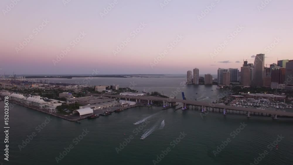 Sunset at miami and luxury yacht Aerial shooting Sunset at miami and luxury yacht Aerial shooting