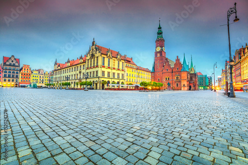 Fantastic morning scene in Wroclaw on Market Square, Poland, Europe