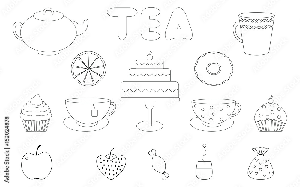 Tea,sweets prints for coloring book