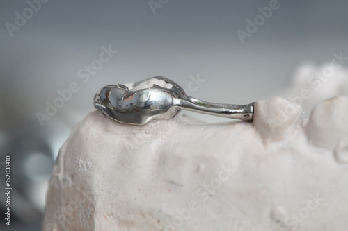 Gray dental prosthesis teeth mold, clay human gums model photo