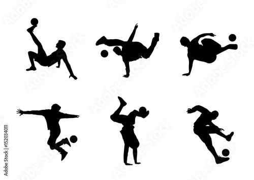 Set of freestyle soccer vector silhouettes, tricks with ball