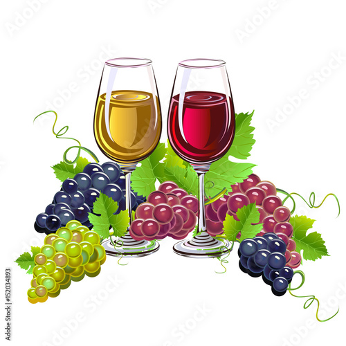 Glass of wine and a bunch of grapes