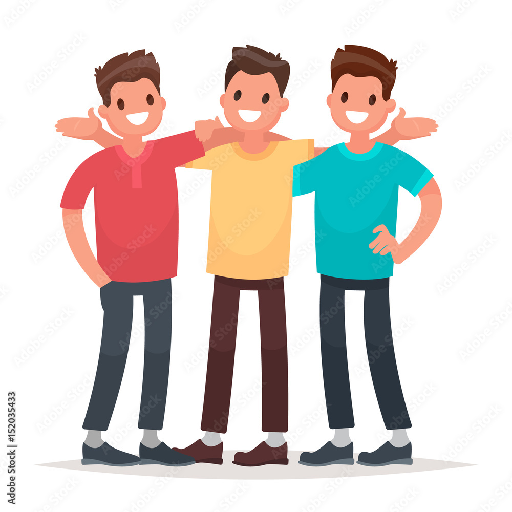 Best friends. Men embracing rejoice at the meeting. Vector illustration in a flat style Best friends. Men embracing rejoice at the meeting. Vector illustration in a flat style