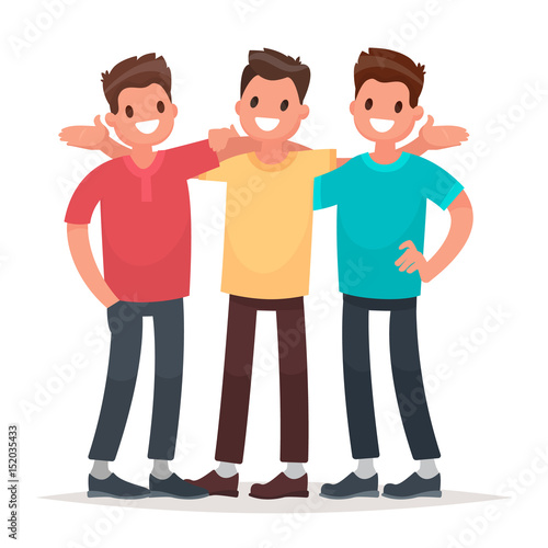 Best friends. Men embracing rejoice at the meeting. Vector illustration in a flat style
