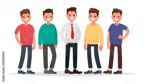Group of guys. Set of male characters on a white background. Vector illustration in a flat style