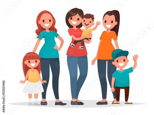 Group of mothers with their children. Mothers Day. Vector illustration
