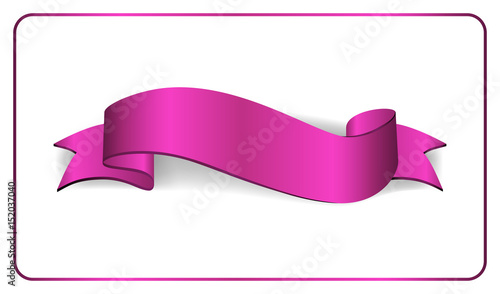 Ribbon pink banner. Sign satin blank promotion, web, advertising banner. Shiny ribbon scroll design decoration element. Vintage label isolated on white background Vector illustration