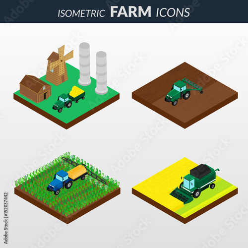 Set of isometric agricultural icons
