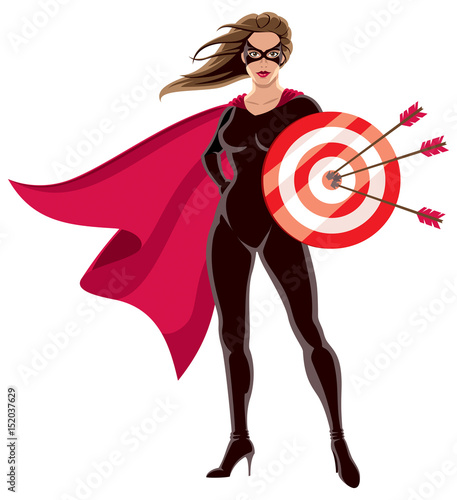 Super Heroine Target / Female superhero over white background holding target.
