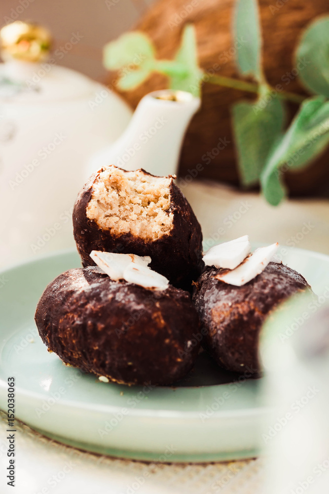 Homemade raw bounty candy, healthy vegan dessert Homemade raw bounty candy, healthy vegan dessert