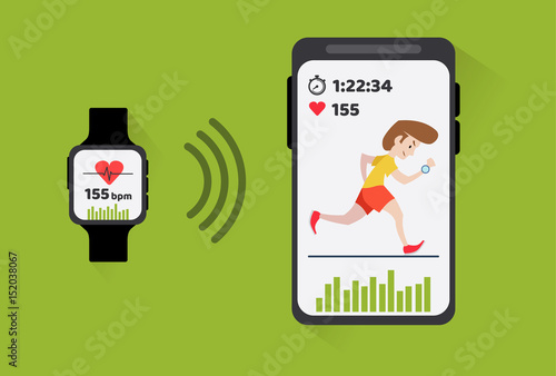 Fitness tracker app graphic user interface for smartwatch and smartphone - illustration
