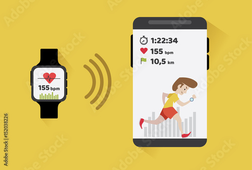 Fitness tracker app graphic user interface for smartwatch and smartphone - illustration
