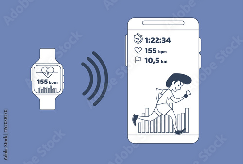 Fitness tracker app graphic user interface for smartwatch and smartphone - illustration
