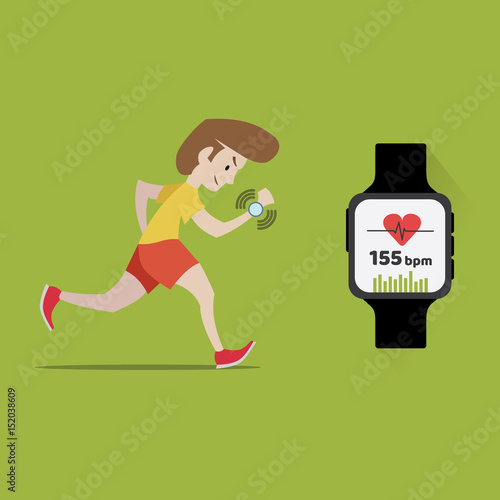 Man running jogging with a smart watch devices and apps - Illustration
