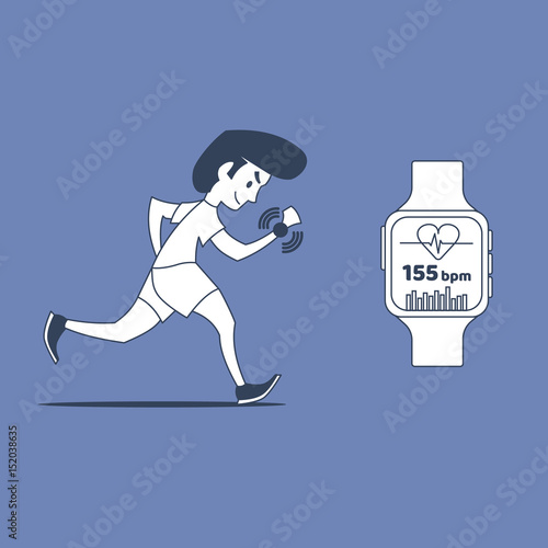 Man running jogging with a smart watch devices and apps - Illustration
