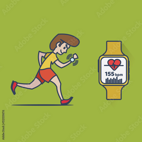 Man running jogging with a smart watch devices and apps - Illustration
