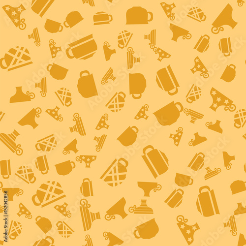Set of Coffee Cups Seamless Pattern on Orange Background