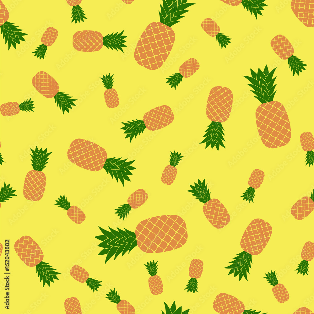 Fresh Ripe Pineapple Seamless Pattern on Yellow. Tropical Fruit Background. Fresh Ripe Pineapple Seamless Pattern on Yellow. Tropical Fruit Background.