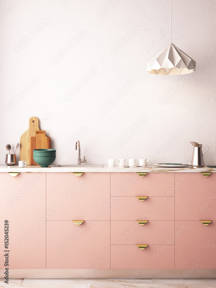Fotografie Mockup interior kitchen in pastel colors