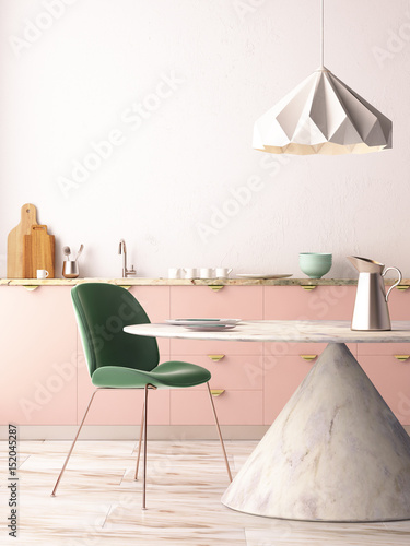 Mockup interior kitchen in pastel colors. 3D render, 3d illustration