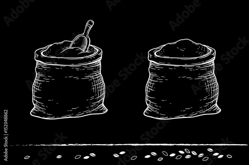 chalk sacks with flour and grain
