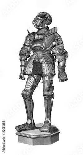 Medieval Milanese armor with curious visorless war helmet face shaped © acrogame