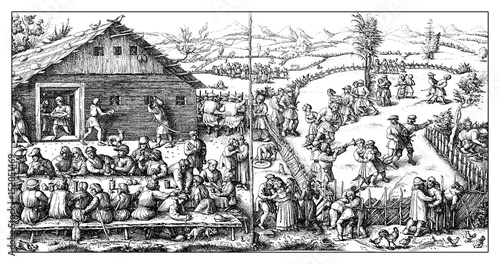 Middle Ages rural fest from Daniel Hopfer. Peasant celebrated several festivals at harvest time and during the year, related to religion and nature