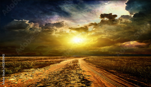 The sky and road in a field