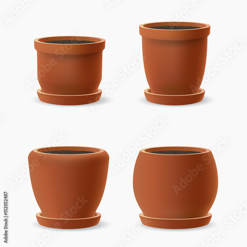 Realistic brown flower pot. Vector illustration