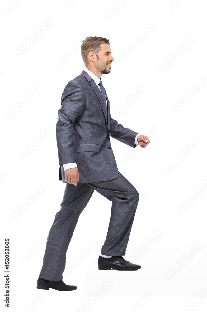 Businessman up the staircase over white background Businessman up the staircase over white background