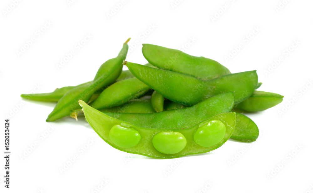close up of Edamame soy beans, Green soybeans on white background close up of Edamame soy beans, Green soybeans on white background