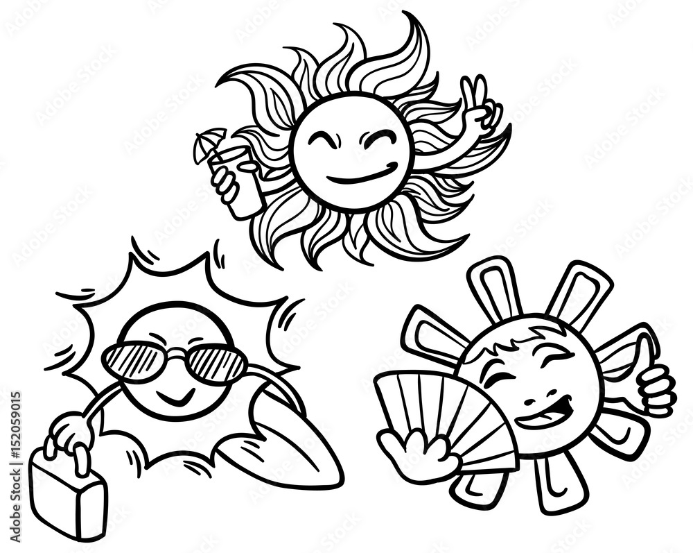 Fototapeta premium Doodle Monochrome Summer Vacation Concept