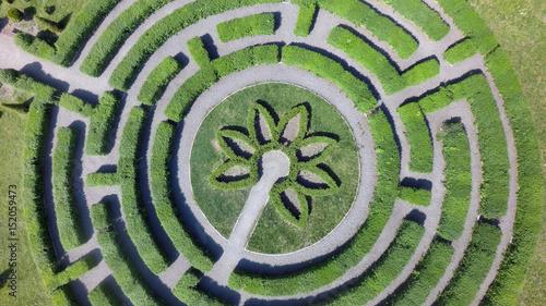 Green maze in Kiev Botanic garden, Ukraine. Aerial view