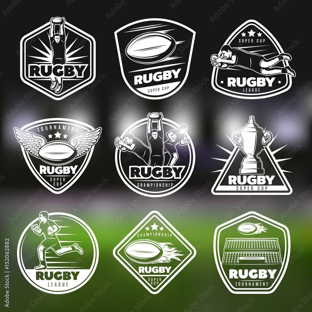 White Vintage Rugby Labels Set