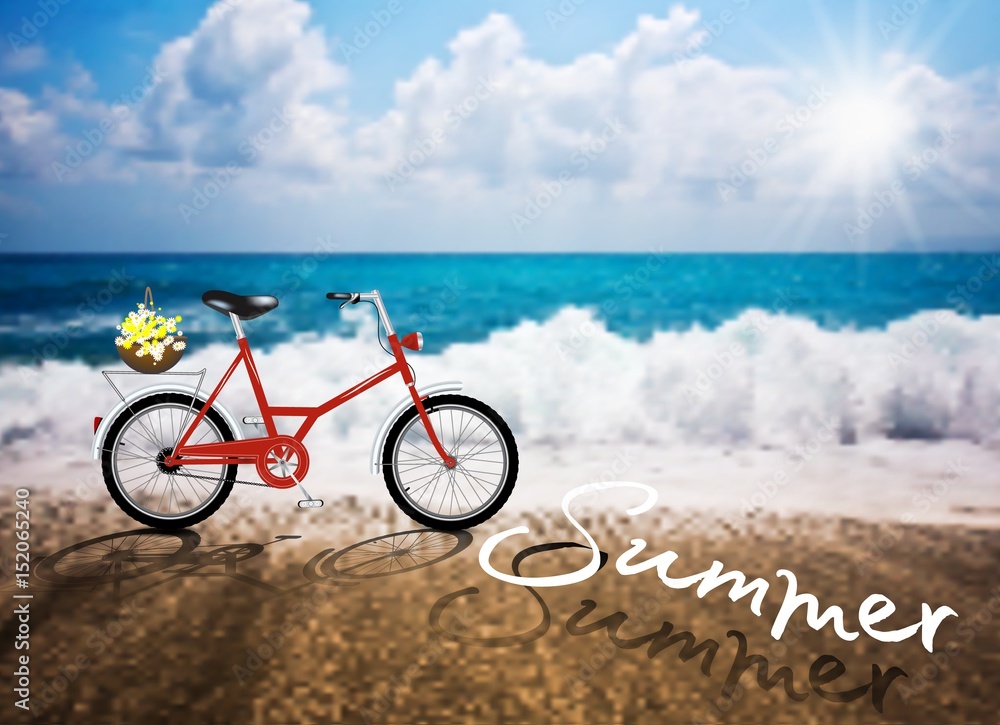 Obraz premium Vector Bicycle Sea Sun beach summer reflection