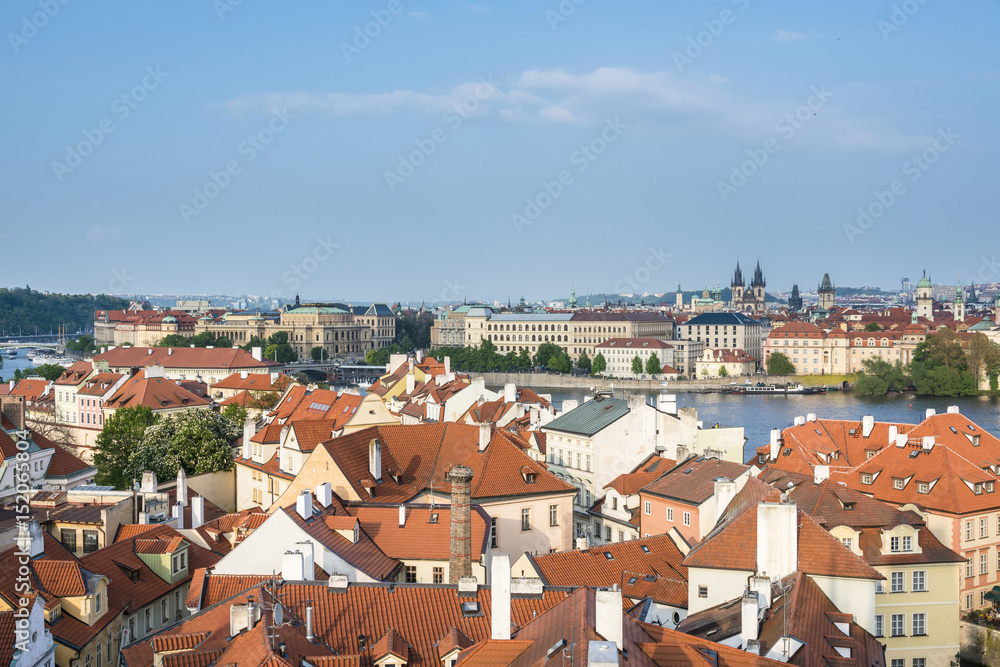 Old red tiled roofs of Prague, Czech republic