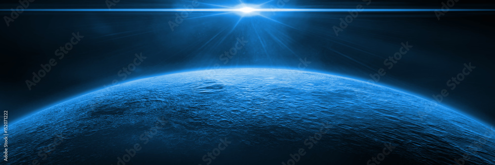 Fototapeta premium mysterious alien planet lit by a blue star 