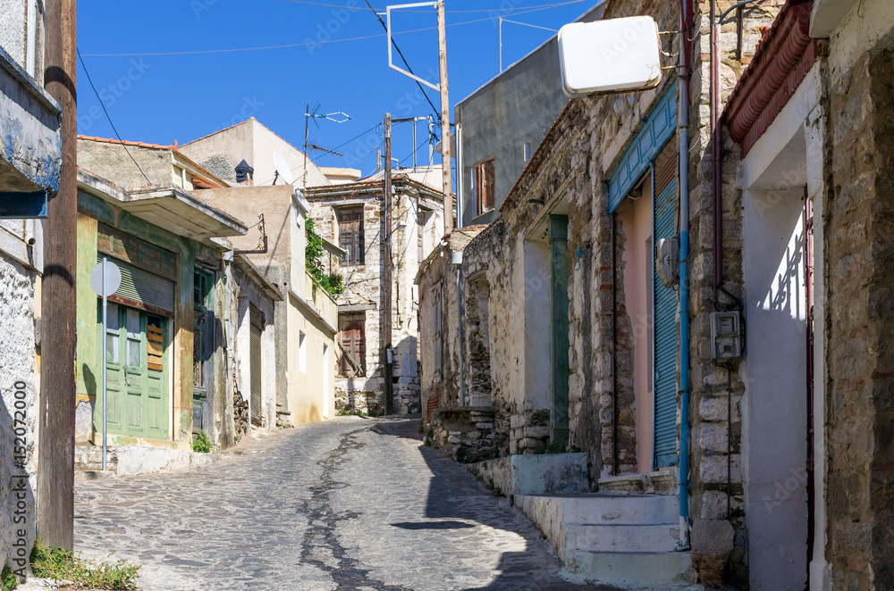 Street in the historic village of Volissos, Chios island, Greece 