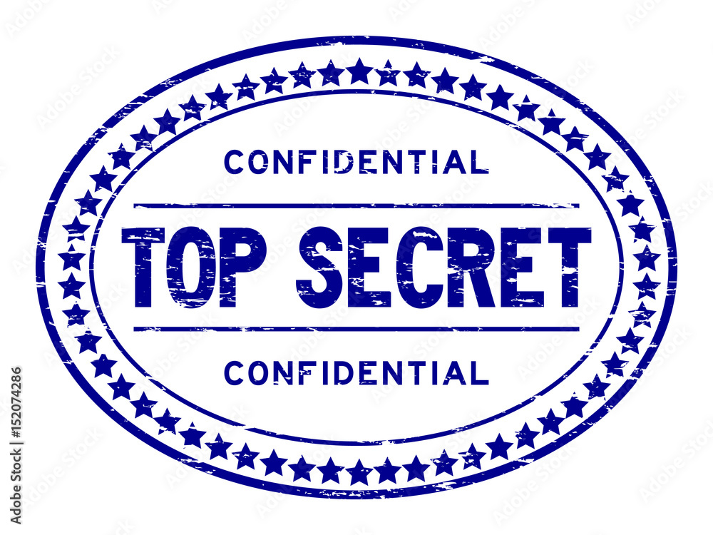 Grunge blue top secret confidential oval rubber seal stamp