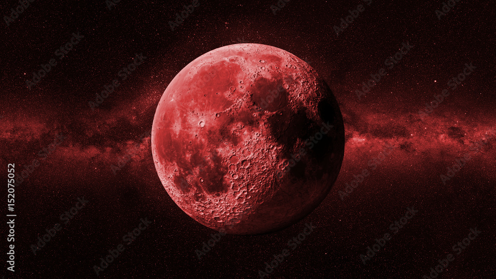 Fototapeta premium red Moon in front of the Milky Way galaxy