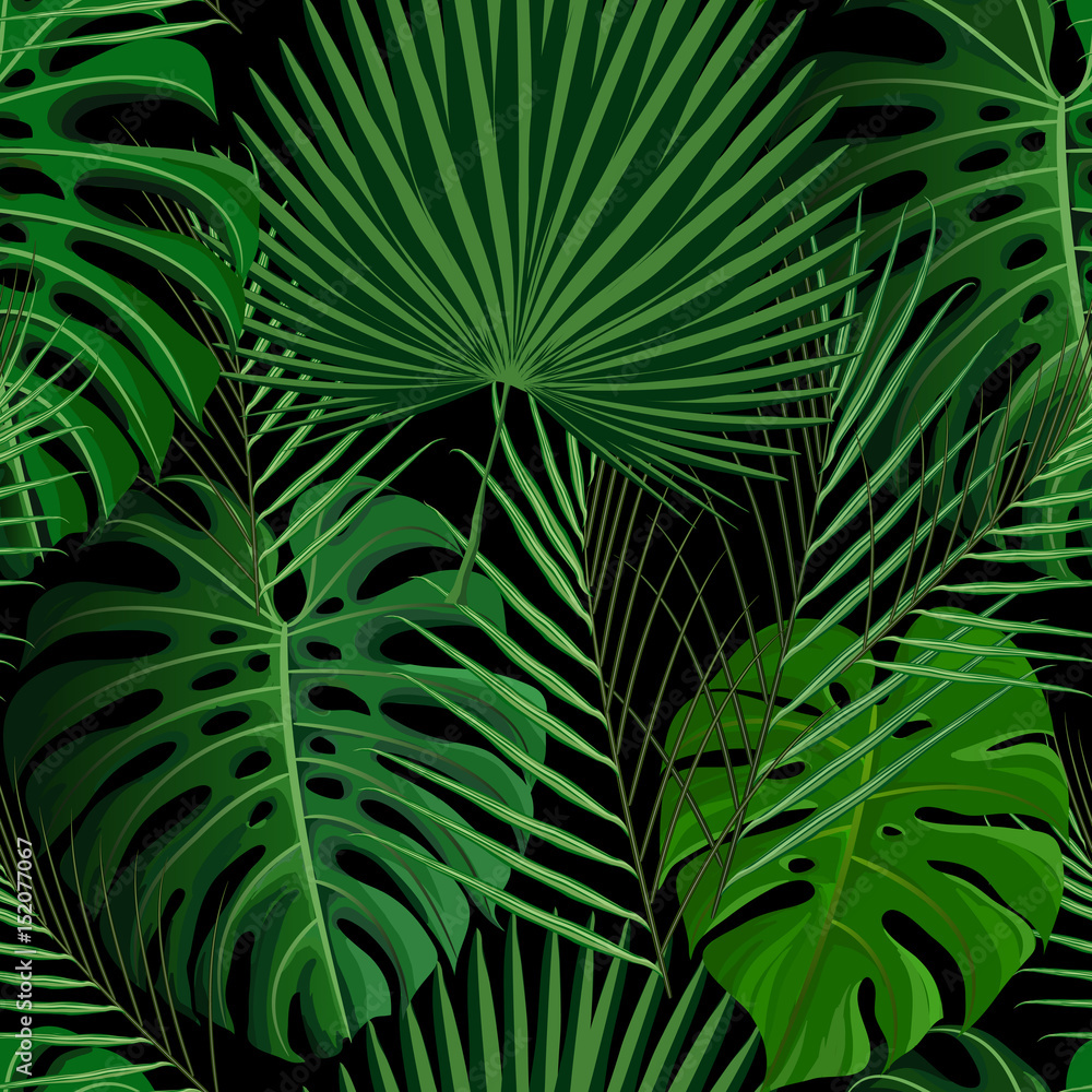 Tropical seamless pattern with exotic palm leaves. Tropical seamless pattern with exotic palm leaves.