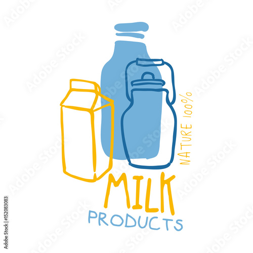 Milk products logo symbol. Colorful hand drawn illustration for milk products, agriculture, shopping