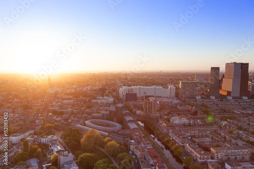 Obraz na płótnie The Hague from abover on golden hours time w salonie