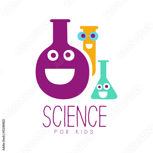 Science for kids logo symbol. Colorful hand drawn label